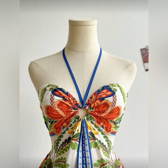 NEW Floral Halter Dress with Blue Accents - Picture 4 of 8